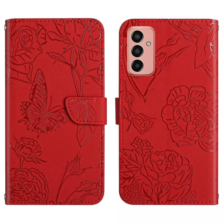 For Samsung Galaxy M13 HT03 Skin Feel Butterfly Embossed Flip Leather Phone Case