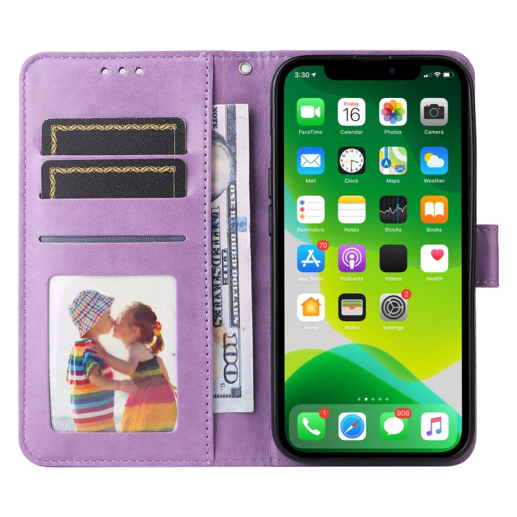 For iPhone 13 mini Embossed Sunflower Leather Phone Case