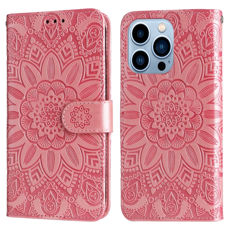 For iPhone 13 Pro Max Embossed Sunflower Leather Phone Case