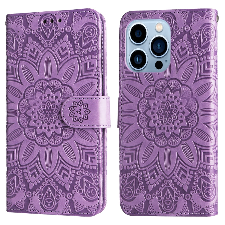 For iPhone 13 Pro Max Embossed Sunflower Leather Phone Case