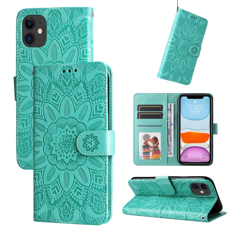 For iPhone 12 mini Embossed Sunflower Leather Phone Case