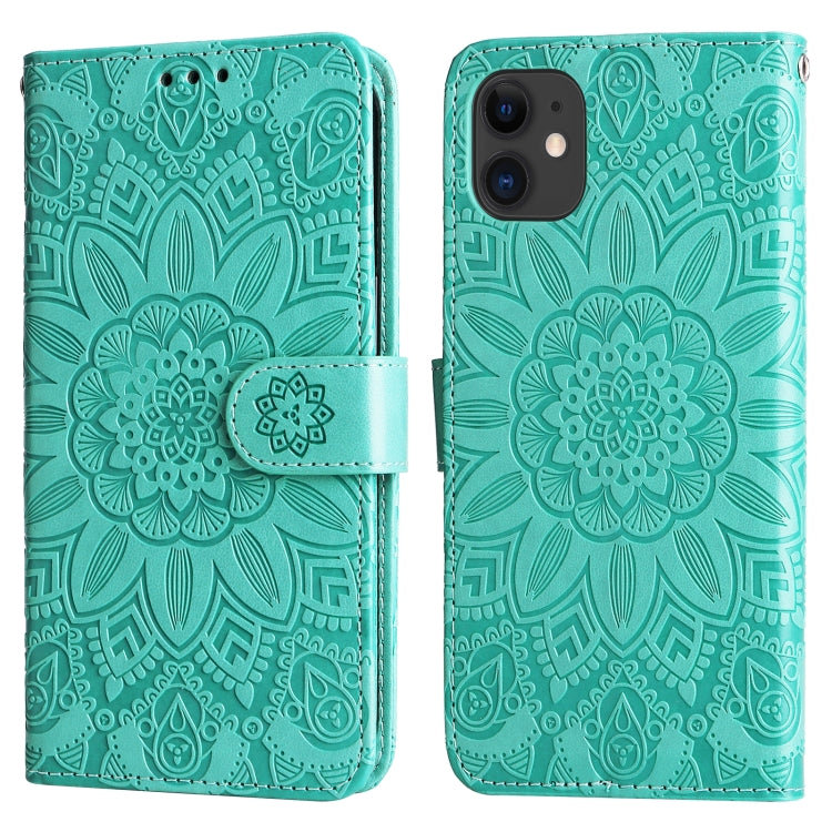 For iPhone 12 mini Embossed Sunflower Leather Phone Case