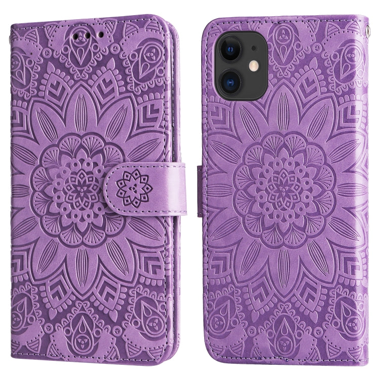 For iPhone 12 mini Embossed Sunflower Leather Phone Case