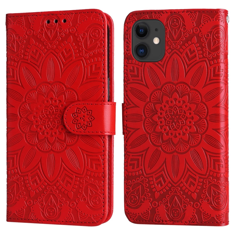 For iPhone 12 mini Embossed Sunflower Leather Phone Case