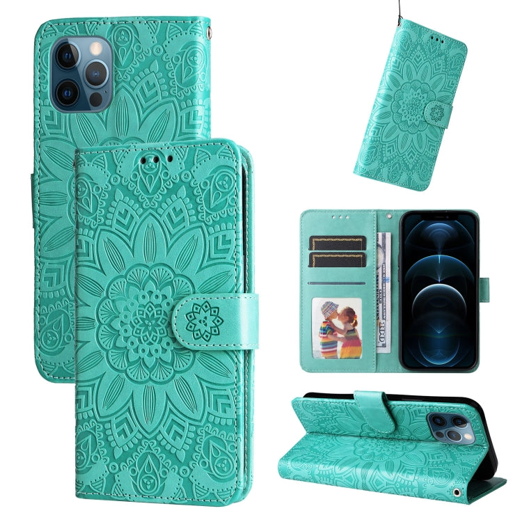 For iPhone 12 / 12 Pro Embossed Sunflower Leather Phone Case