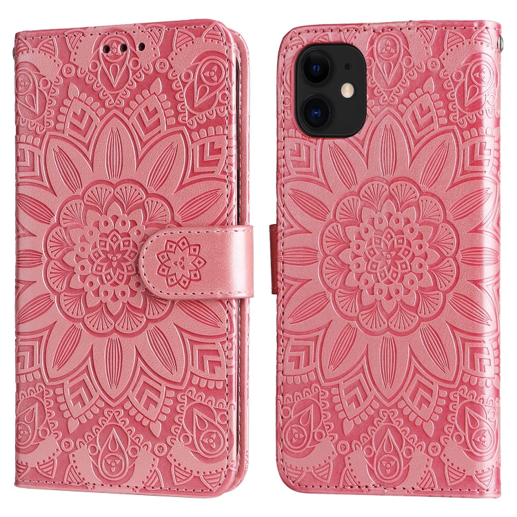 For iPhone 11 Embossed Sunflower Leather Phone Case