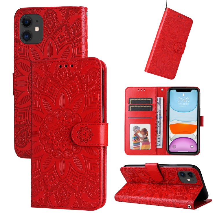 For iPhone 11 Embossed Sunflower Leather Phone Case
