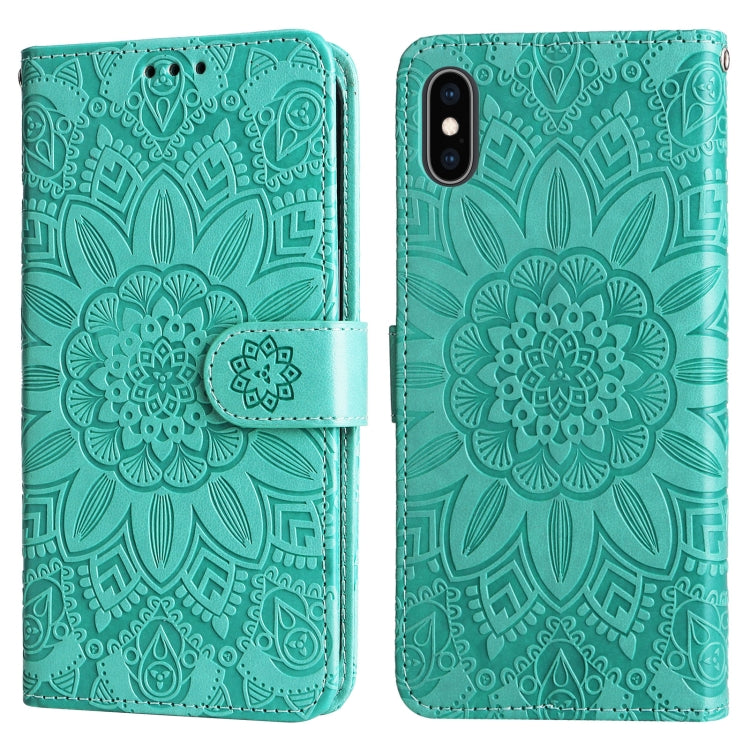 For iPhone X / XS Embossed Sunflower Leather Phone Case