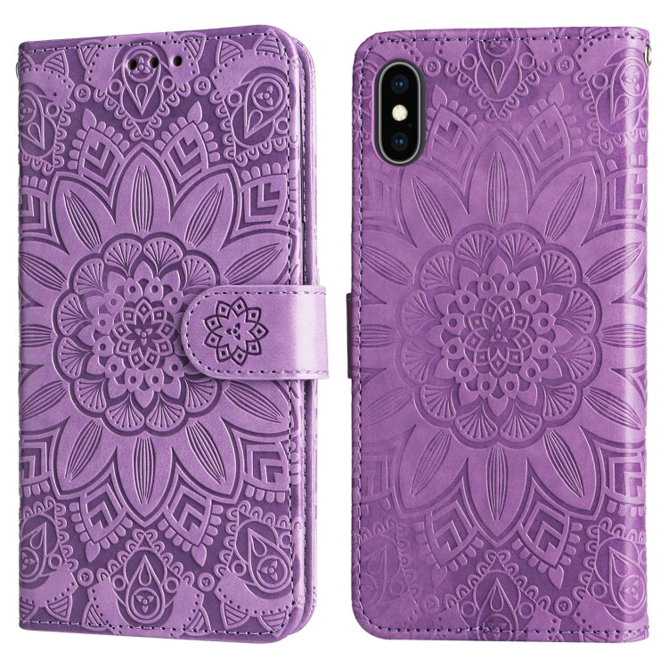 For iPhone XR Embossed Sunflower Leather Phone Case