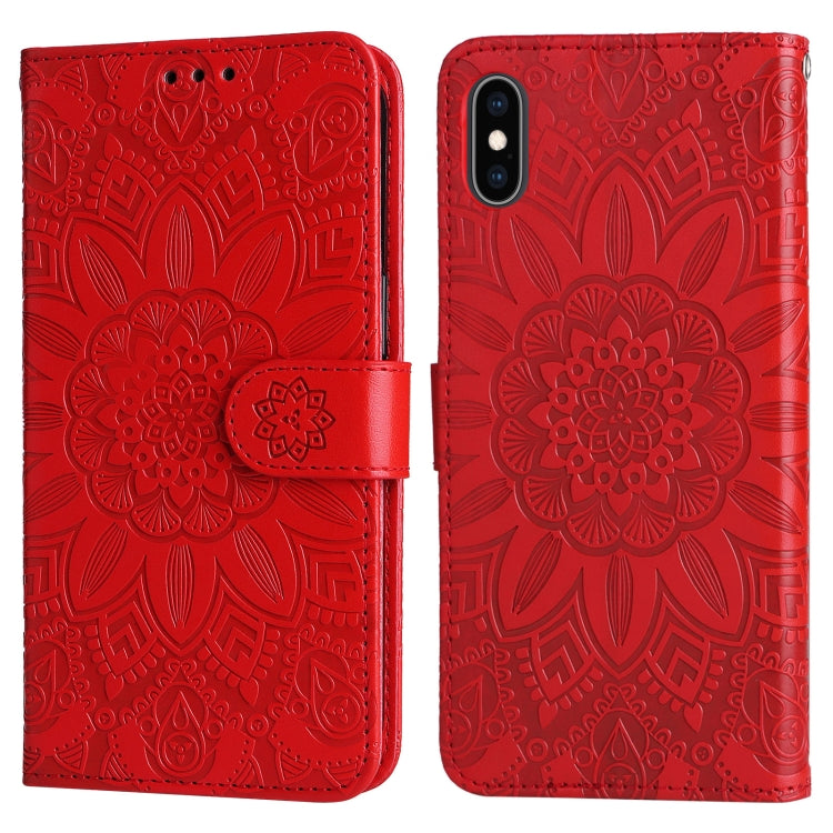 For iPhone XR Embossed Sunflower Leather Phone Case