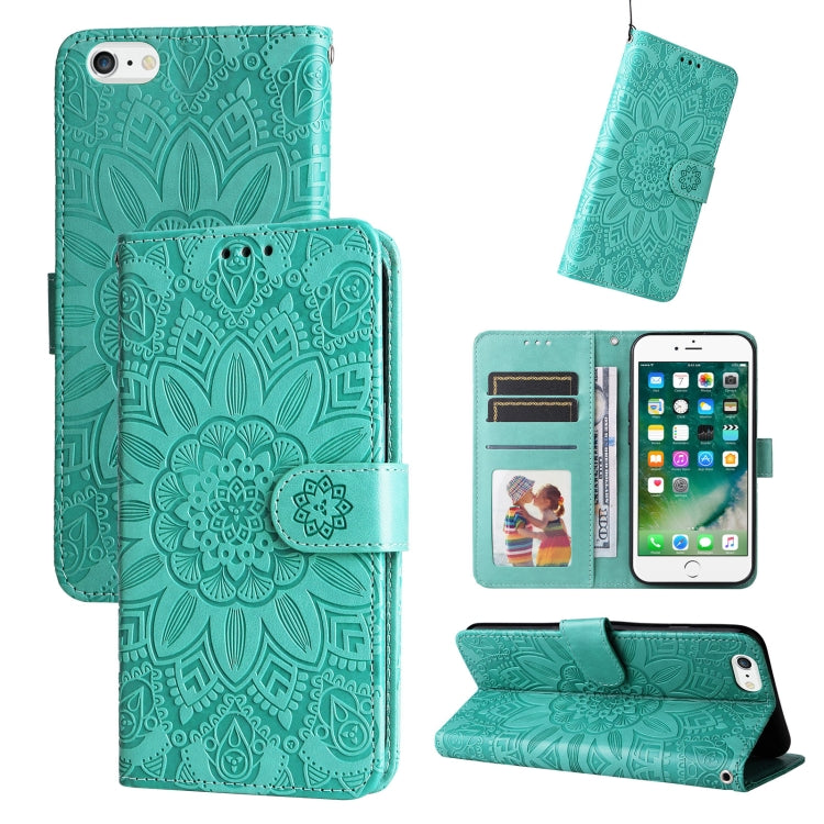 For iPhone SE 2022 / SE 2020 / 8 / 7 Embossed Sunflower Leather Phone Case
