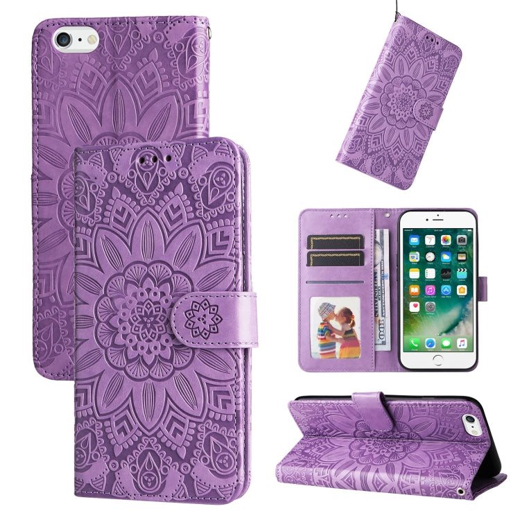 For iPhone SE 2022 / SE 2020 / 8 / 7 Embossed Sunflower Leather Phone Case