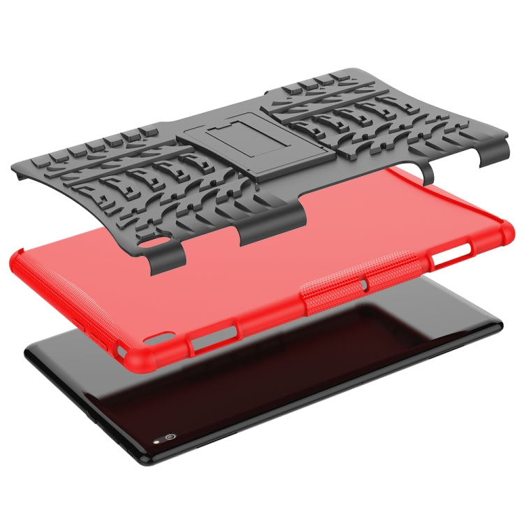 For Lenovo Tab E10 Tire Texture Shockproof TPU+PC Protective Case with Holder