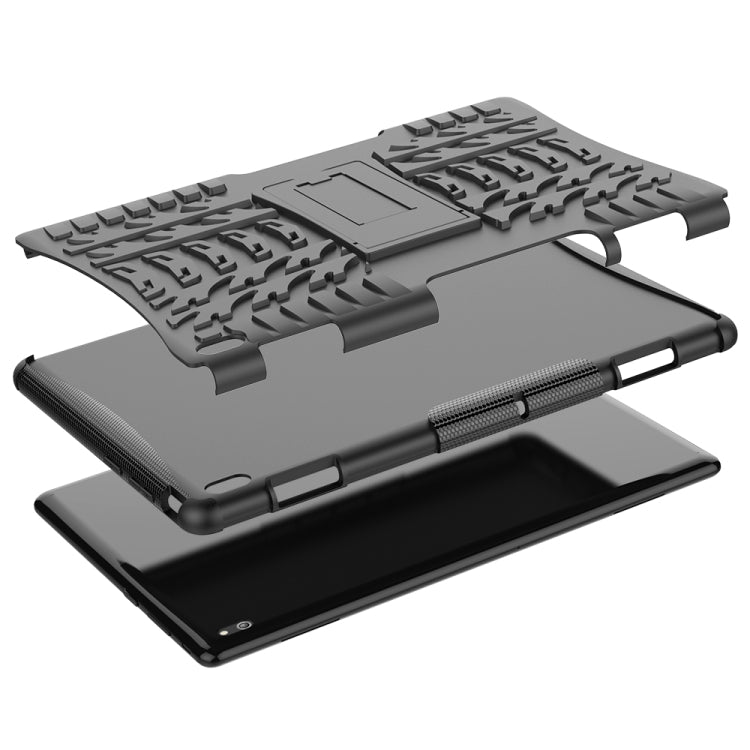 For Lenovo Tab E10 Tire Texture Shockproof TPU+PC Protective Case with Holder