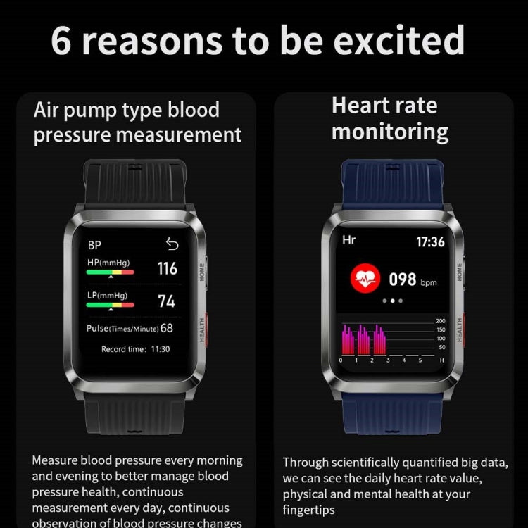 S6T 1.7 Inch Air Pump Smart Watch Supports Heart Rate Detection, Blood Pressure Detection, Blood Oxygen Detection
