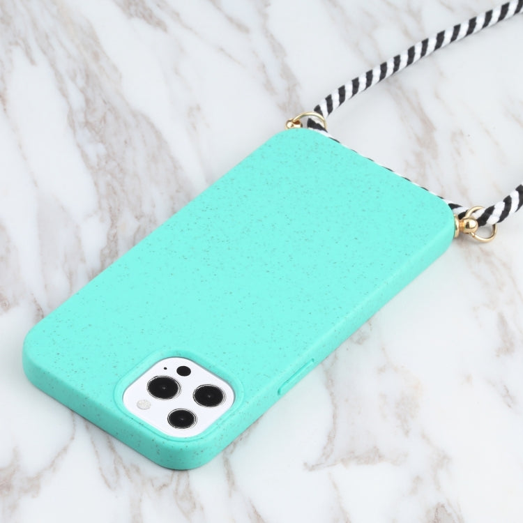 For iPhone 14 Pro Max Wheat Straw Material + TPU Shockproof Phone Case with Neck Lanyard