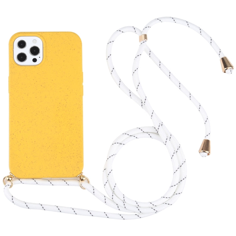 For iPhone 14 Pro Max Wheat Straw Material + TPU Shockproof Phone Case with Neck Lanyard