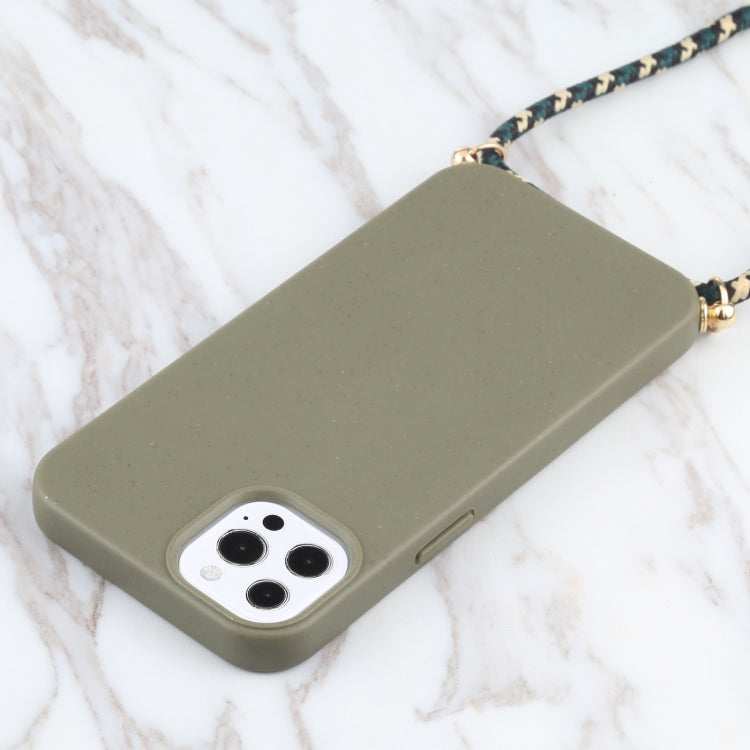 For iPhone 14 Pro Max Wheat Straw Material + TPU Shockproof Phone Case with Neck Lanyard