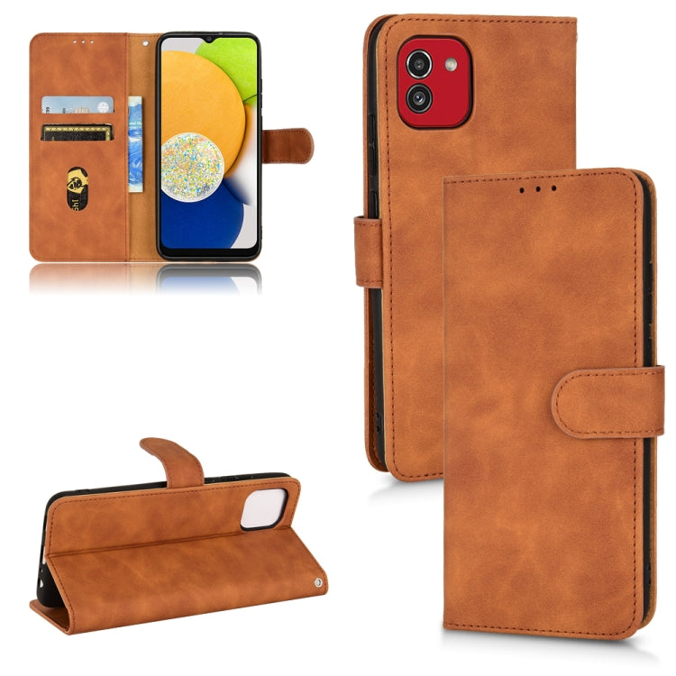 For Samsung Galaxy A03 166mm Skin Feel Magnetic Flip Leather Phone Case