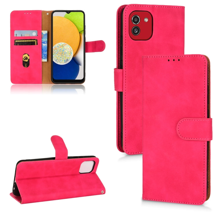 For Samsung Galaxy A03 166mm Skin Feel Magnetic Flip Leather Phone Case