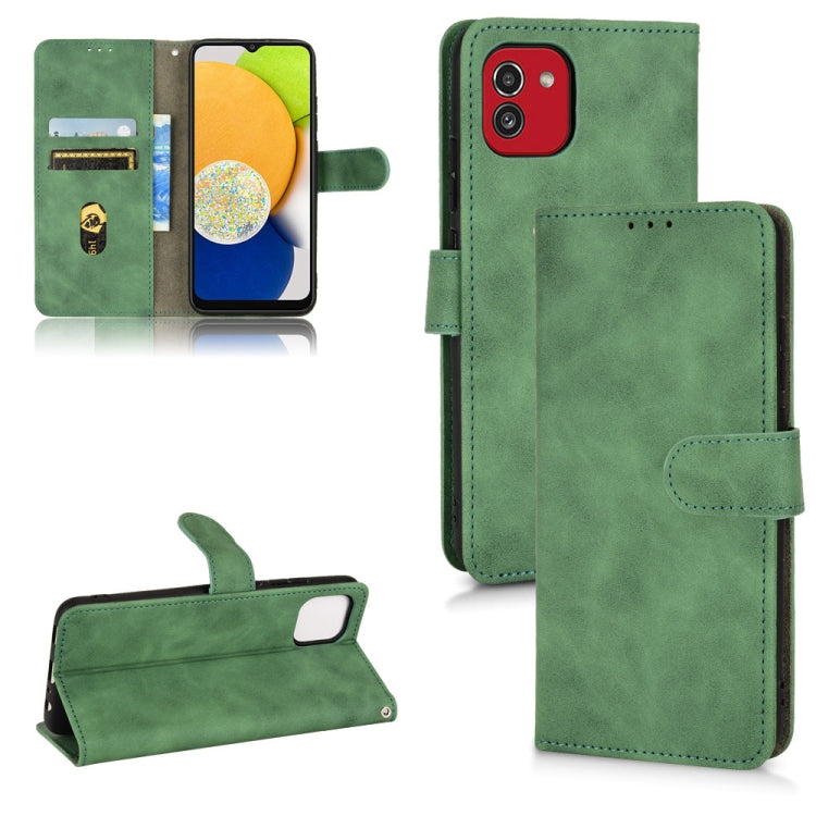 For Samsung Galaxy A03 166mm Skin Feel Magnetic Flip Leather Phone Case