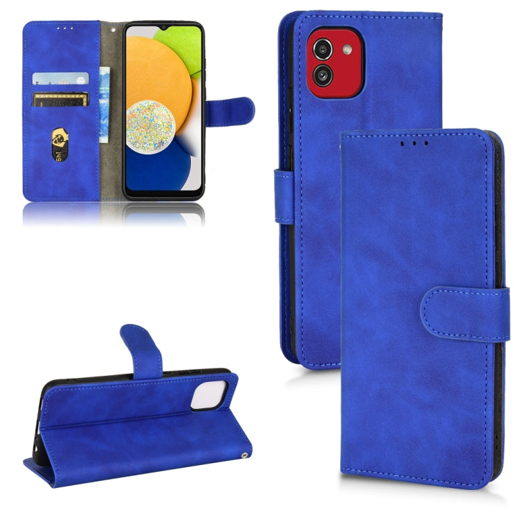 For Samsung Galaxy A03 166mm Skin Feel Magnetic Flip Leather Phone Case