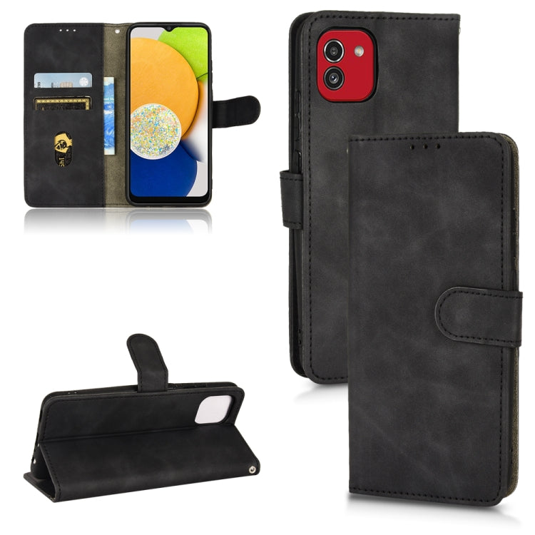For Samsung Galaxy A03 166mm Skin Feel Magnetic Flip Leather Phone Case