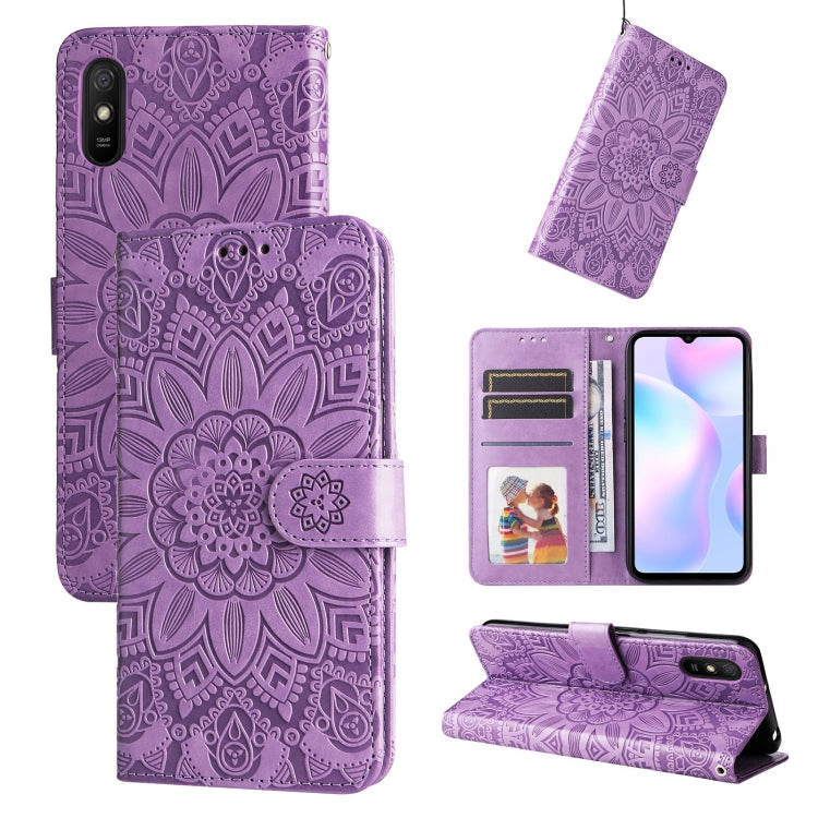 For Xiaomi Redmi 9A Embossed Sunflower Leather Phone Case