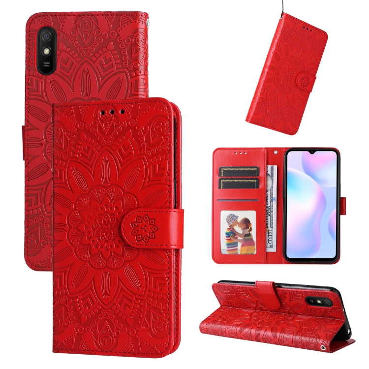 For Xiaomi Redmi 9A Embossed Sunflower Leather Phone Case