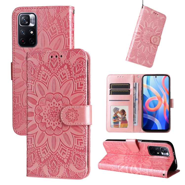 For Xiaomi Redmi Note 11 5G  / Poco M4 Pro 5G Embossed Sunflower Leather Phone Case