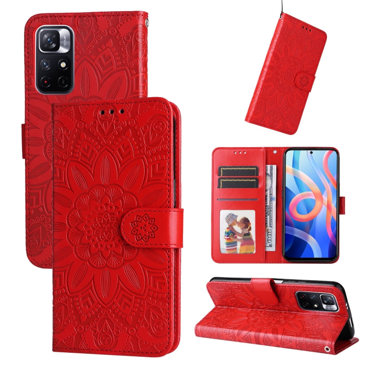 For Xiaomi Redmi Note 11 5G  / Poco M4 Pro 5G Embossed Sunflower Leather Phone Case