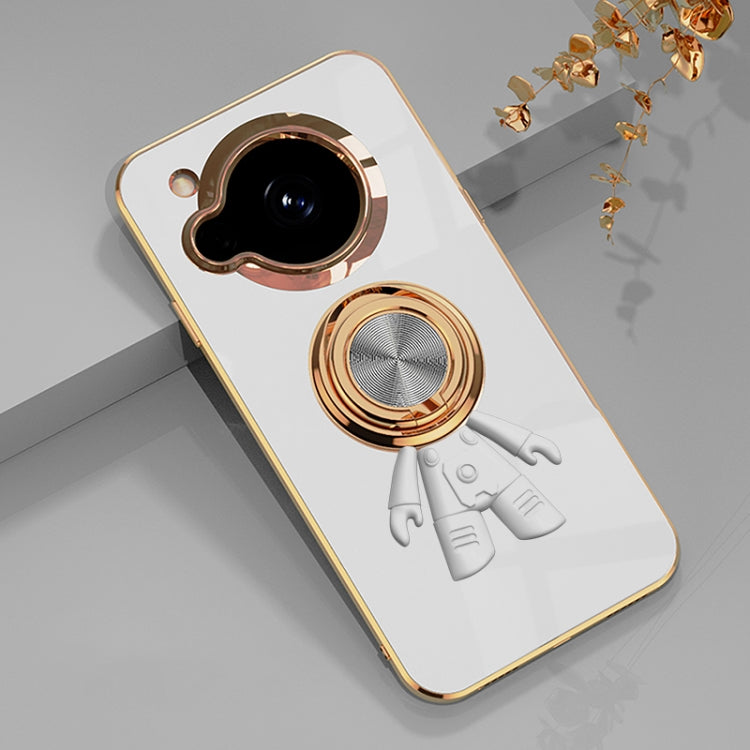 For Sharp Aquos R7 6D Plating Astronaut Ring Kickstand Phone Case