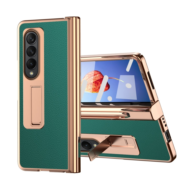 For Samsung Galaxy Z Fold4 Litchi Texture Leather Hinged Electroplated Phone Case with Pen