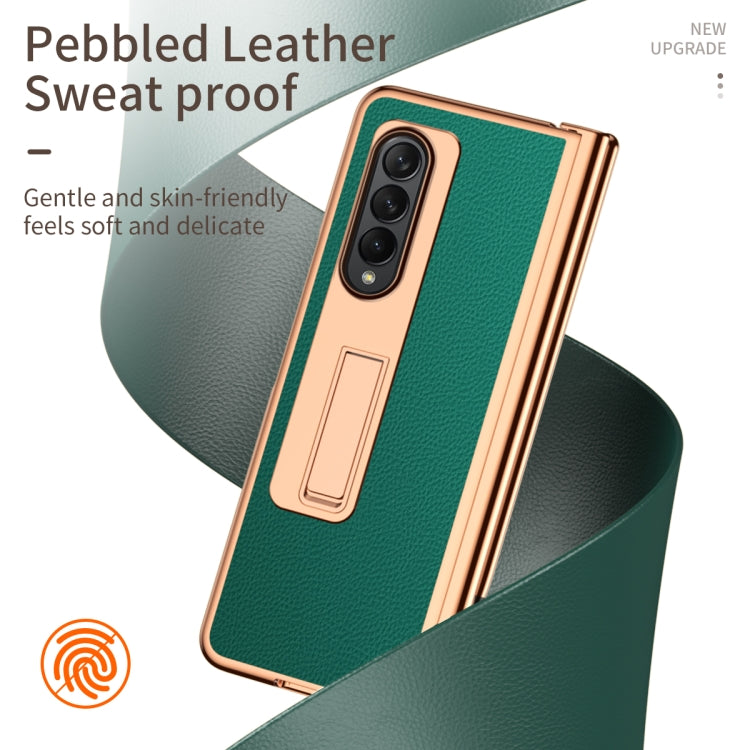 For Samsung Galaxy Z Fold4 Litchi Texture Leather Hinged Electroplated Phone Case with Pen