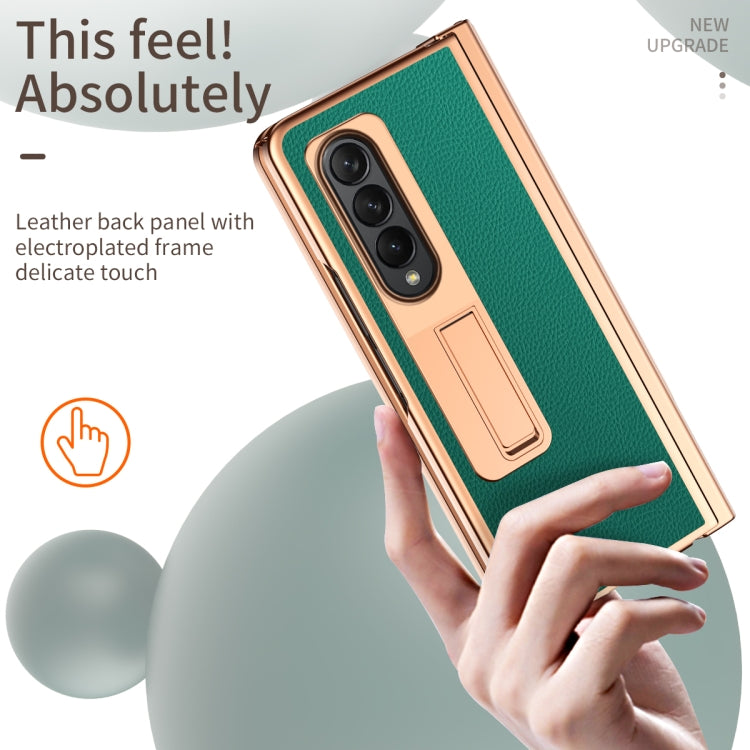 For Samsung Galaxy Z Fold4 Litchi Texture Leather Hinged Electroplated Phone Case with Pen