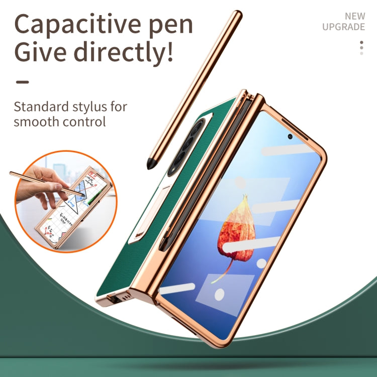 For Samsung Galaxy Z Fold4 Litchi Texture Leather Hinged Electroplated Phone Case with Pen