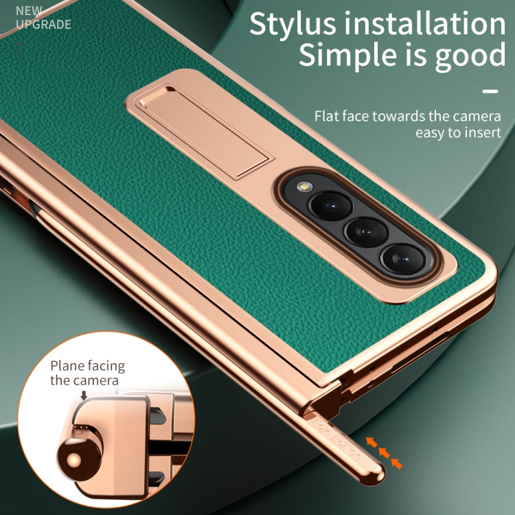 For Samsung Galaxy Z Fold4 Litchi Texture Leather Hinged Electroplated Phone Case with Pen