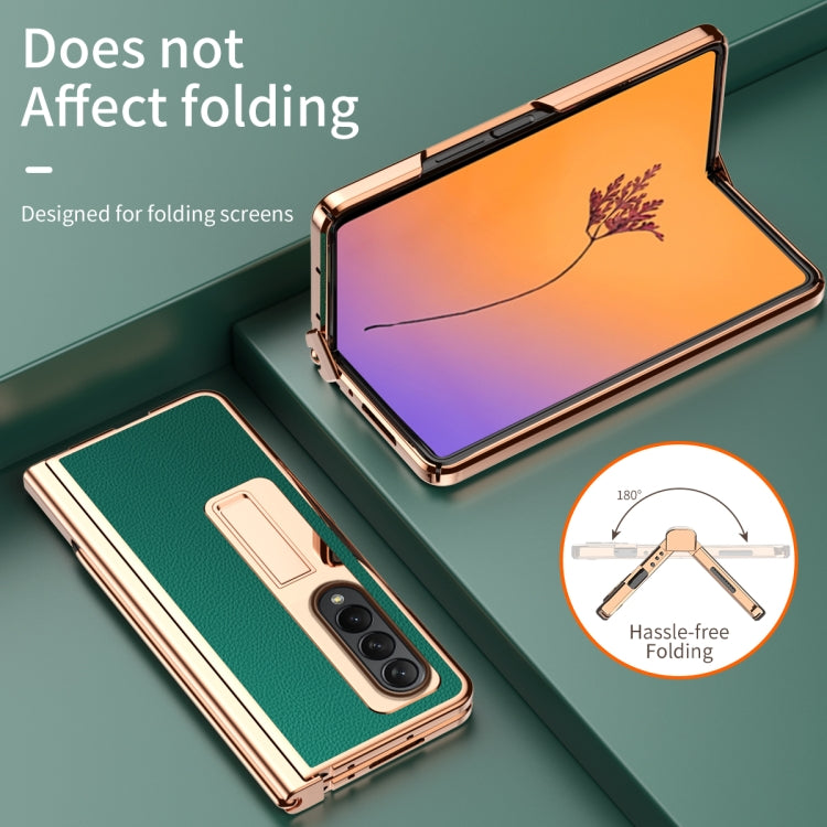 For Samsung Galaxy Z Fold4 Litchi Texture Leather Hinged Electroplated Phone Case with Pen
