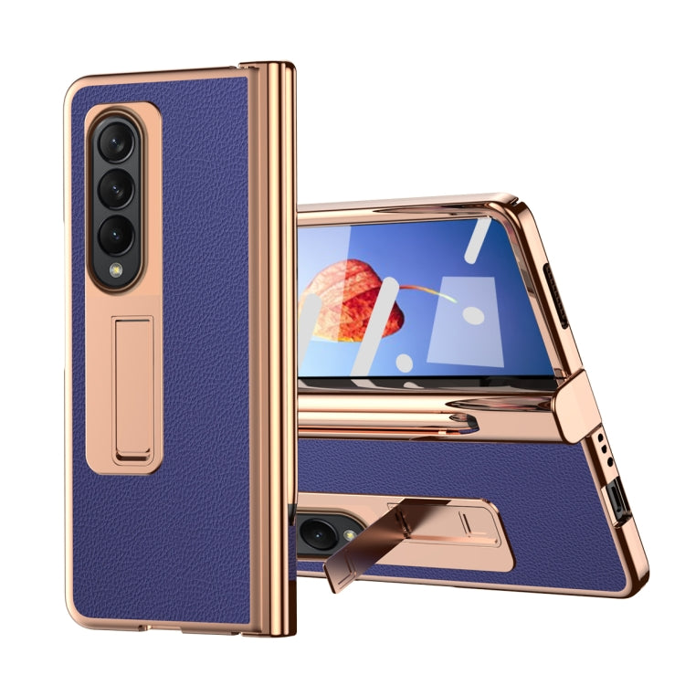 For Samsung Galaxy Z Fold4 Litchi Texture Leather Hinged Electroplated Phone Case with Pen