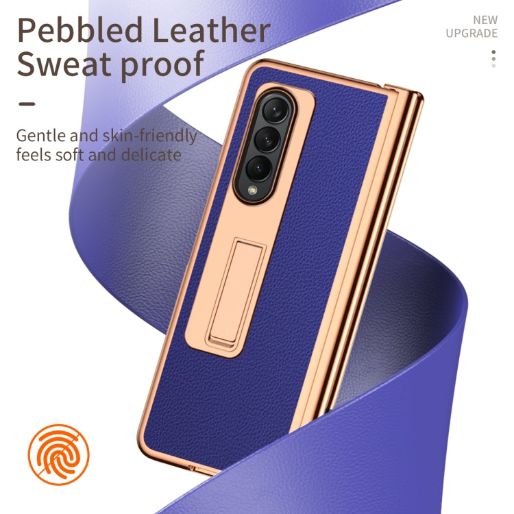 For Samsung Galaxy Z Fold4 Litchi Texture Leather Hinged Electroplated Phone Case with Pen