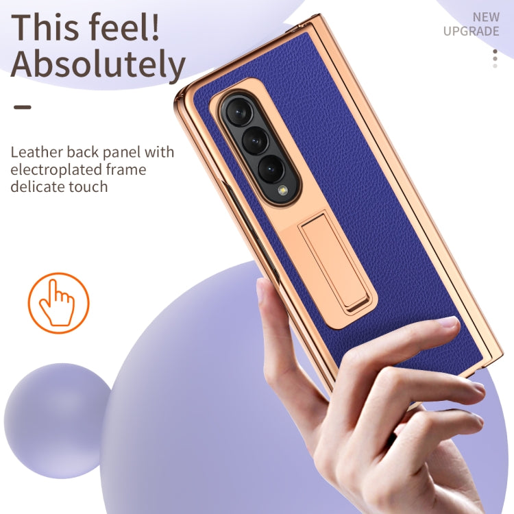 For Samsung Galaxy Z Fold4 Litchi Texture Leather Hinged Electroplated Phone Case with Pen