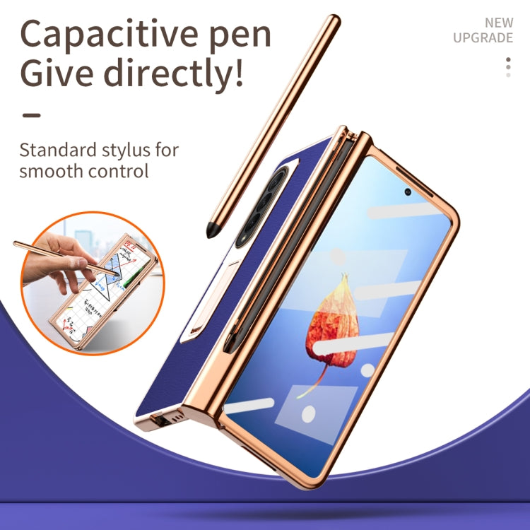 For Samsung Galaxy Z Fold4 Litchi Texture Leather Hinged Electroplated Phone Case with Pen