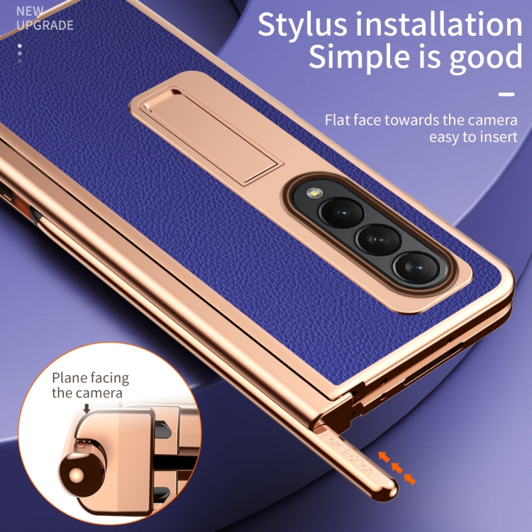 For Samsung Galaxy Z Fold4 Litchi Texture Leather Hinged Electroplated Phone Case with Pen