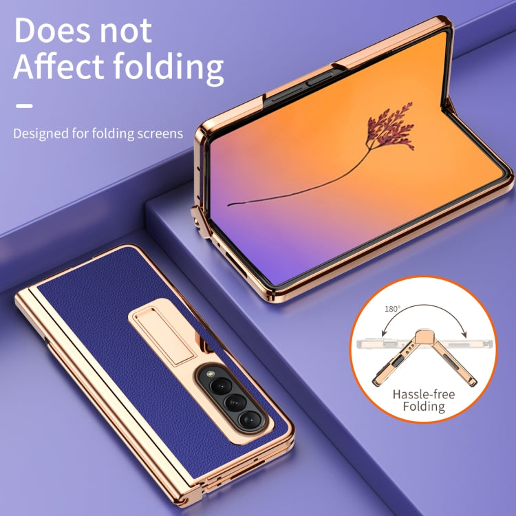 For Samsung Galaxy Z Fold4 Litchi Texture Leather Hinged Electroplated Phone Case with Pen