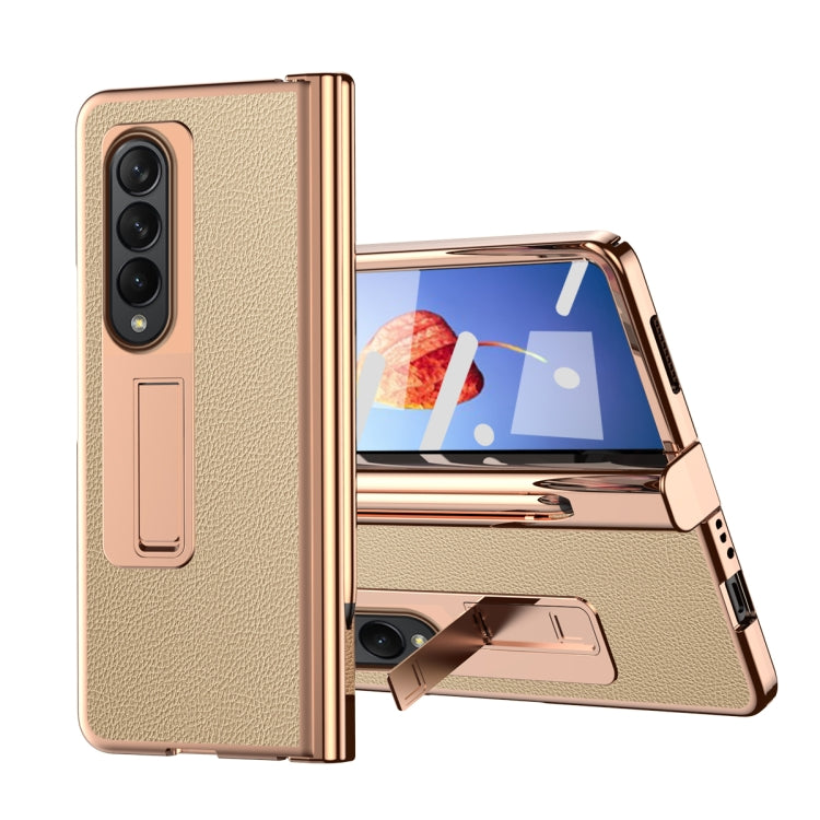 For Samsung Galaxy Z Fold4 Litchi Texture Leather Hinged Electroplated Phone Case with Pen