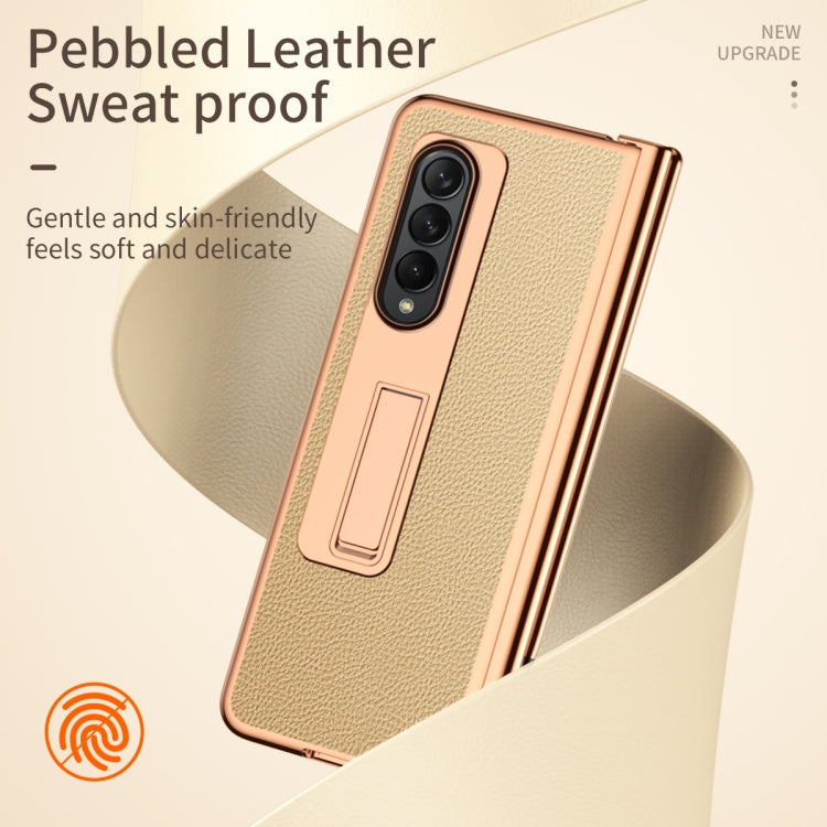 For Samsung Galaxy Z Fold4 Litchi Texture Leather Hinged Electroplated Phone Case with Pen