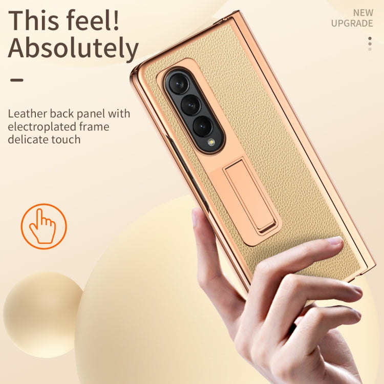 For Samsung Galaxy Z Fold4 Litchi Texture Leather Hinged Electroplated Phone Case with Pen