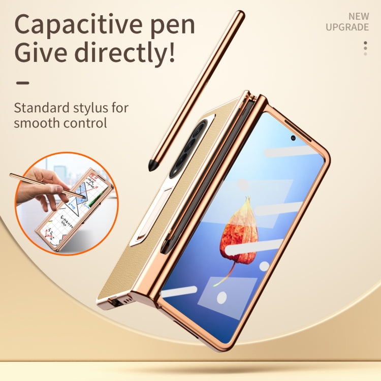 For Samsung Galaxy Z Fold4 Litchi Texture Leather Hinged Electroplated Phone Case with Pen