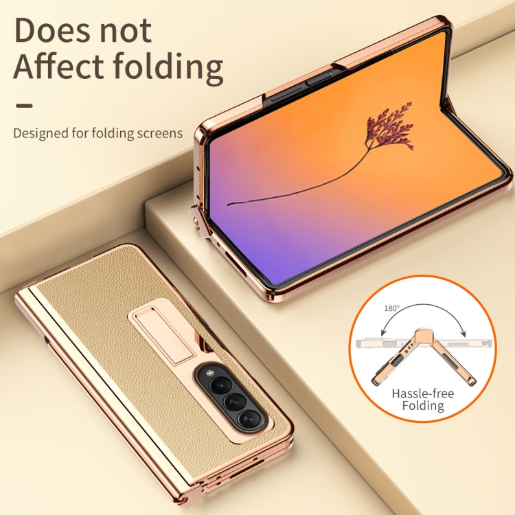 For Samsung Galaxy Z Fold4 Litchi Texture Leather Hinged Electroplated Phone Case with Pen