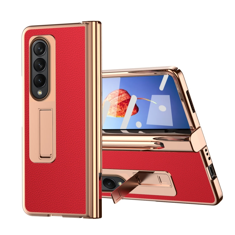 For Samsung Galaxy Z Fold4 Litchi Texture Leather Hinged Electroplated Phone Case with Pen
